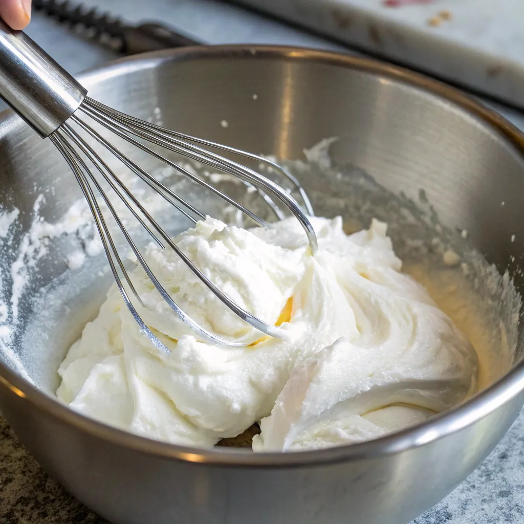 Whipped egg whites at stiff peak stage for cloud bread